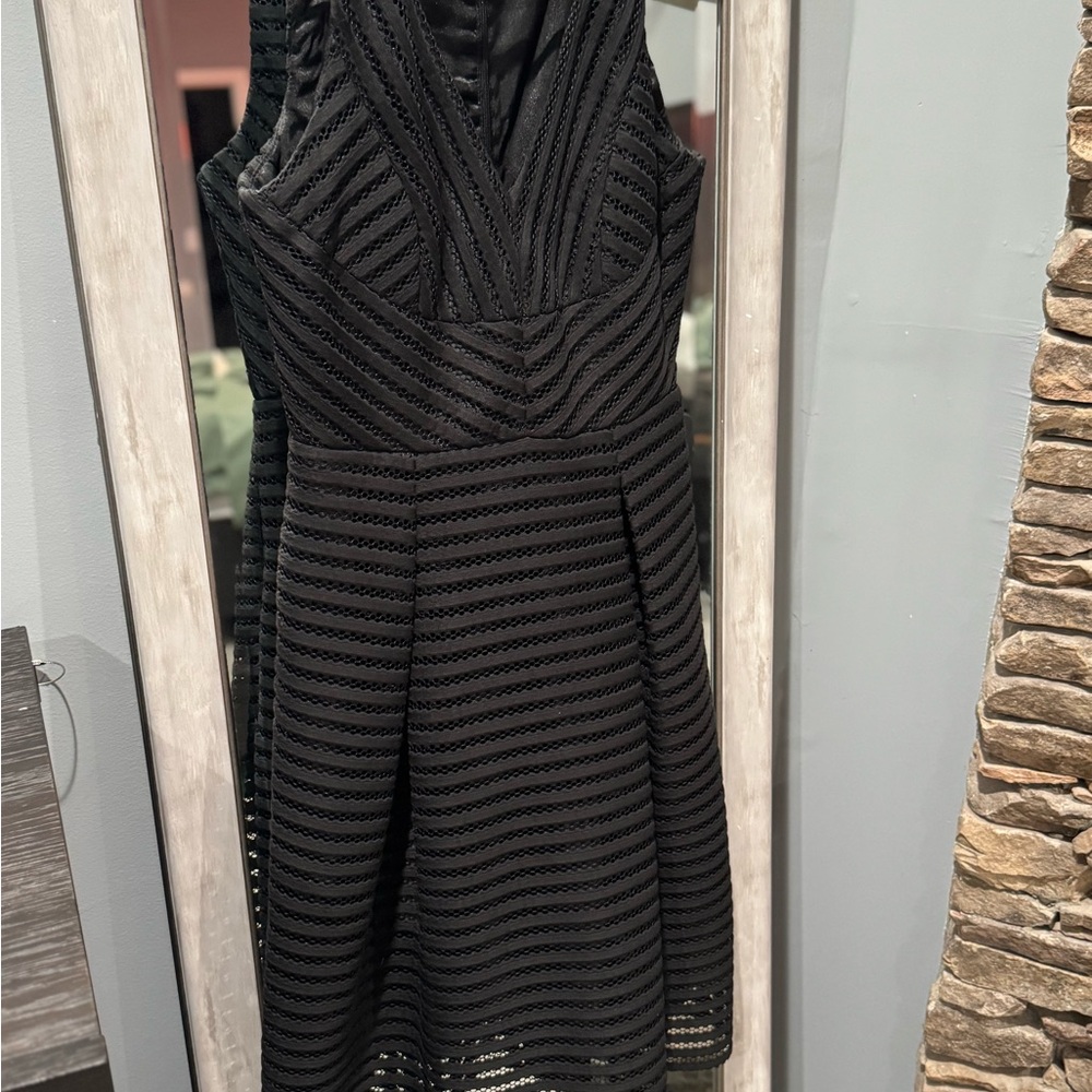 Ivanka Trump Black V-neck Fit and Flare Midi Dress